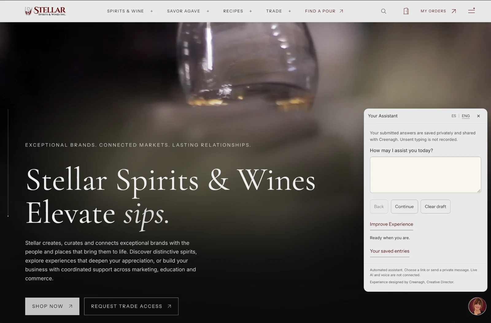 Stellar Spirits & Wine website screenshot